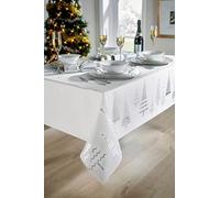 Lex's Linens Nappe de Noël sur fond blanc avec imprimé arbre de Noël en lurex argenté (132,1 x 274,3 cm)