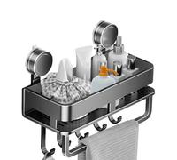 Lexsyn Étagère À Ventouse pour Salle De Bain,Rangement Monté Au Mur pour Épices avec Crochets Amovibles - Bac Anti-Rouille Porte-Savon sans Perçage pour Cuisine Salle de Bain Placard