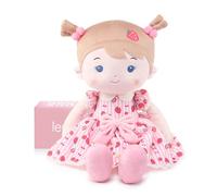 LeyaDoll Poupée Bébé Douce 40 cm, Cadeau Noël Fille 2 Ans | Rosa Geschenkbox inklusive, kuscheliger Begleiter für Babys, gesticktes Gesicht, extra weich und maschinenwaschbar.