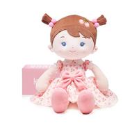 LeyaDoll Poupée Bébé Douce 40 cm, Cadeau Noël Fille 2 Ans | Rosa Geschenkbox inklusive, kuscheliger Begleiter für Babys, gesticktes Gesicht, extra weich und maschinenwaschbar.