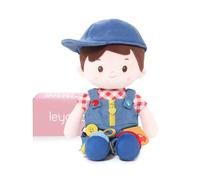LeyaDoll Poupée éducative Douce de Bady (16''), poupée d'apprentissage sensoriel pour Enfants, Jouets pour Filles de 2 Ans, Cadeau d'anniversaire, poupée en Peluche avec Boutons-Overalls Boy-Blue