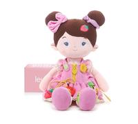 LeyaDoll Poupée Montessori 40 cm,Jouet Fille 2 Ans, Poupée Éducative | Apprendre à s'habiller avec boutons et fermeture éclair, lavable, visage brodé, coffret cadeau rose inclus.