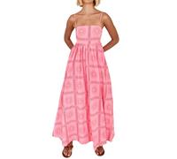 Leyajedol Robe longue à imprimé graffiti pour femme - Sans manches - Bretelles spaghetti - Robe bohème - Robe d'été fluide, A - Rose, Taille S