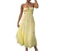 Leyajedol Y2k Robe Longue Moulante à Bretelles Spaghetti Coupe Basse Dos Nu Robe Maxi Sexy Clubwear, Z-Jaune., Taille S