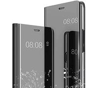 LEYAN Clear Smart View Coque pour Xiaomi Poco X3 Pro/Poco X3 NFC, Miroir Flip Etui Case Cover Translucide Standing étui Antichoc Housse à Rabat, Folio Coque avec Support Pliable - Noir