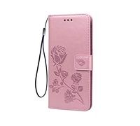 LEYAN Coque pour Samsung Galaxy A02s, Housse TPU/PU Flip Portefeuille Cuir Portefeuille Étui avec Carte Fente/Stand Fonction, 3D Rose Magnétique Protection Case Cover, Or Rose