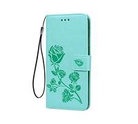 LEYAN Coque pour Samsung Galaxy A02s, Housse TPU/PU Flip Portefeuille Cuir Portefeuille Étui avec Carte Fente/Stand Fonction, 3D Rose Magnétique Protection Case Cover, Vert