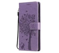 LEYAN Coque pour Samsung Galaxy A52 | A52 5G, Housse Flip TPU/PU Portefeuille Cuir Portefeuille Étui avec Carte Fente/Stand Fonction, Embossée Motif Magnétique Case Cover, Lavande