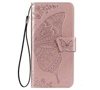 LEYAN Coque pour Samsung Galaxy A52 | A52 5G, Housse PU/TPU Flip Portefeuille Cuir Portefeuille Etui avec Carte Fente/Stand Fonction, 3D Papillon Magnétique Protection Case Cover, Or Rose