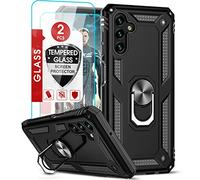 LeYi Compatible avec Samsung A13 5G, Galaxy A13 5G avec [lot de 2] protecteurs d'écran en verre trempé, [qualité militaire] Coque de protection avec anneau de béquille pour Samsung A13 5G, noir