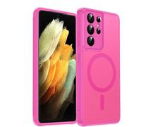 LeYi Coque de téléphone pour S21-Ultra : coque magnétique fine givrée translucide soyeuse antichoc pour Samsung Galaxy S 21 Ultra 5G 2021 6,8" version 128 Go 256 Go, rose rouge