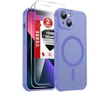 LeYi Coque Magnétique pour iPhone 13 6,1 Pouces, avec 2 Verre Trempé, Compatible avec MagSafe, Étui Housse Antichoc Bumper TPU Dos Translucide Mat Fine, Bleu Ciel