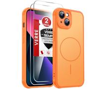 LeYi Coque Magnétique pour iPhone 13 6,1 Pouces, avec 2 Verre Trempé, Compatible avec MagSafe, Protection Intégrale de l'appareil Photo, Étui Housse Antichoc Bumper TPU, Orange