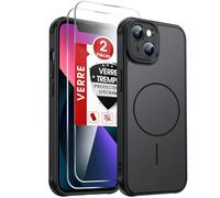 LeYi Coque Magnétique pour iPhone 13 6,1 Pouces, avec 2 Verre Trempé, Compatible avec MagSafe, Protection Intégrale de l'appareil Photo, Étui Housse Antichoc Bumper TPU, Noir