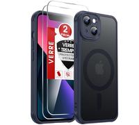 LeYi Coque Magnétique pour iPhone 13, avec 2 Verre Trempé, Compatible avec MagSafe, Étui Housse Antichoc Bumper TPU Dos Translucide Mat Fine, Bleu