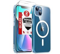 LeYi Coque Magnétique pour iPhone 13 / iPhone 14, avec 2 Verre Trempé, Compatible avec MagSafe, Protection Antichoc Militaire, Dos Anti Rayures, Transparent