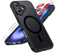 LeYi Coque Magnétique pour iPhone 16 6,1 Pouces, avec 2 Verre Trempé, Compatible avec MagSafe, Étui Housse Antichoc Bumper TPU Dos Translucide Mat Fine, Noir