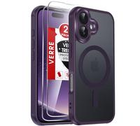 LeYi Coque Magnétique pour iPhone 16 6,1 Pouces, avec 2 Verre Trempé, Compatible avec MagSafe, Étui Housse Antichoc Bumper TPU Dos Translucide Mat Fine, Violet