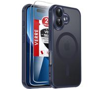 LeYi Coque Magnétique pour iPhone 16 6,1 Pouces, avec 2 Verre Trempé, Compatible avec MagSafe, Étui Housse Antichoc Bumper TPU Dos Translucide Mat Fine, Bleu