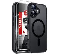 LeYi Coque Magnétique pour iPhone 16 6,1 Pouces, avec 2 Verre Trempé, Compatible avec MagSafe, Étui Housse Antichoc Bumper TPU Dos Translucide Mat Fine, Noir