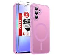 LeYi Coque Magnétique pour Samsung Galaxy A37 / A 37 5G, avec 2 Verre Trempé, Compatible avec MagSafe, Étui Housse Antichoc Bumper TPU Dos Translucide Mat Fine, Rose