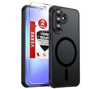 LeYi Coque Magnétique pour Samsung Galaxy A37 / A 37 5G, avec 2 Verre Trempé, Compatible avec MagSafe, Étui Housse Antichoc Bumper TPU Dos Translucide Mat Fine, Noir