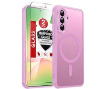 LeYi Coque Magnétique pour Samsung Galaxy A56 5G, avec 2 Verre Trempé, Compatible avec MagSafe, Étui Housse Antichoc Bumper TPU Dos Translucide Mat Fine, Rose