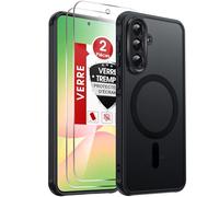 LeYi Coque Magnétique pour Samsung Galaxy A56 5G, avec 2 Verre Trempé,Compatible avec MagSafe,Étui Housse Antichoc Bumper TPU Dos Translucide Mat Fine, Noir