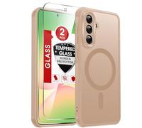 LeYi Coque Magnétique pour Samsung Galaxy A56 5G, avec 2 Verre Trempé, Compatible avec MagSafe, Étui Housse Antichoc Bumper TPU Dos Translucide Mat Fine, Or Désert