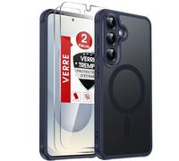 LeYi Coque Magnétique pour Samsung S25, avec 2 Verre Trempé, Compatible avec MagSafe, Étui Housse Antichoc Bumper TPU Dos Translucide Mat Fine, Bleu