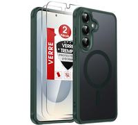 LeYi Coque Magnétique pour Samsung S25, avec 2 Verre Trempé, Compatible avec MagSafe, Étui Housse Antichoc Bumper TPU Dos Translucide Mat Fine, Vert