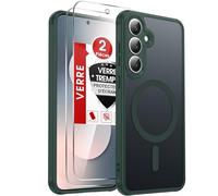 LeYi Coque Magnétique pour Samsung S25 FE / S25FE, avec 2 Verre Trempé, Compatible avec MagSafe, Étui Housse Antichoc Bumper TPU Dos Translucide Mat Fine, Vert