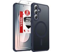 LeYi Coque Magnétique pour Samsung S25 FE / S25FE, avec 2 Verre Trempé, Compatible avec MagSafe, Étui Housse Antichoc Bumper TPU Dos Translucide Mat Fine, Bleu