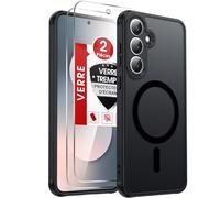 LeYi Coque Magnétique pour Samsung S25 FE / S25FE, avec 2 Verre Trempé, Compatible avec MagSafe, Étui Housse Antichoc Bumper TPU Dos Translucide Mat Fine, Noir