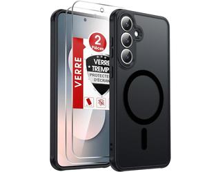 LeYi Coque Magnétique pour Samsung S25 FE / S25FE, avec 2 Verre Trempé-Noir