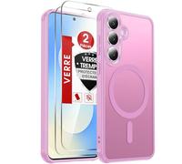 LeYi Coque Magnétique pour Samsung S25 FE / S25FE, avec 2 Verre Trempé-Rose