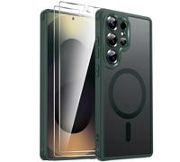 LeYi Coque Magnétique pour Samsung S25 Ultra, avec 2 Verre Trempé, Vert