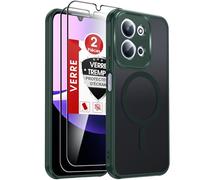 LeYi Coque Magnétique pour Xiaomi Redmi 15C / 15 C, avec 2 Verre Trempé, Compatible avec MagSafe, Étui Housse Antichoc Bumper TPU Dos Translucide Mat Fine, Vert