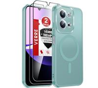 LeYi Coque Magnétique pour Xiaomi Redmi 15C / 15 C, avec 2 Verre Trempé, Compatible avec MagSafe, Étui Housse Antichoc Bumper TPU Dos Translucide Mat Fine, Menthe