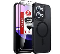 LeYi Coque Magnétique pour Xiaomi Redmi 15C / 15 C, avec 2 Verre Trempé, Compatible avec MagSafe, Étui Housse Antichoc Bumper TPU Dos Translucide Mat Fine, Noir