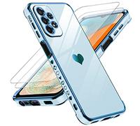LeYi Coque pour Galaxy A23 5G pour Samsung Galaxy A23 5G avec protecteur d'écran [2 pièces] + protection complète de l'appareil photo, plaqué cœur, féminin, mignon, luxueux, en TPU souple pour Samsung A23 5G, bleu sierra