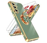 LeYi Coque pour Galaxy A57-5G : avec 2 films protecteurs d'écran en verre trempé et anneau rotatif à 360°, béquille magnétique, bord plaqué or rose pour Galaxy A57 5G, vert