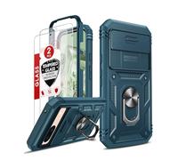 LeYi Coque pour Google Pixel 8A/8 A avec 2*Verre Trempé+Anneau Support,Full Protection de la Caméra en PC Dur Anti-Chut Renforcée Armor Heavy Duty Antichoc Bumper Housse Etui,Bleu