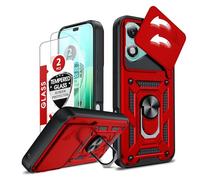 LeYi Coque pour Honor 400 Lite 5G Antichoc avec 2*Verre Trempé+Full Protection Caméra Coulissante,Anneau Support, Étui de PC Dur et TPU Silicone Militaire Anti-Rayures Coque,Rouge