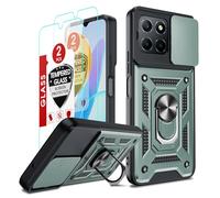 LeYi Coque pour Honor 70 Lite 5G/X6 4G/X6S 4G/X8 5G Anneau avec 2*Verre Trempé+Full Protection Caméra Coulissante, Étui de PC Dur et TPU Silicone Militaire Anti-Rayures Antichoc-Vert