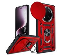 LeYi Coque pour Honor Magic 7 Lite 5G Antichoc Full Protection Caméra Coulissante,Anneau Support, Étui de PC Dur et TPU Silicone Militaire Anti-Rayures Coque,Rouge