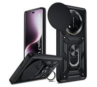 LeYi Coque pour Honor Magic 7 Lite 5G Antichoc Full Protection Caméra Coulissante,Anneau Support, Étui de PC Dur et TPU Silicone Militaire Anti-Rayures Coque,Noir