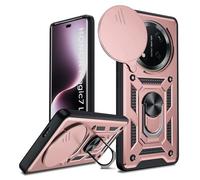 LeYi Coque pour Honor Magic 7 Lite 5G Antichoc Full Protection Caméra Coulissante,Anneau Support, Étui de PC Dur et TPU Silicone Militaire Anti-Rayures Coque,Rose