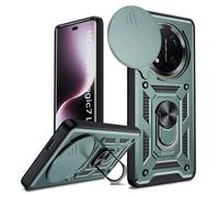 LeYi Coque pour Honor Magic 7 Lite 5G Antichoc Full Protection Caméra Coulissante,Anneau Support, Étui de PC Dur et TPU Silicone Militaire Anti-Rayures Coque,Vert
