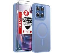 LeYi Coque pour Motorola Moto G Stylus 2025 [Mag-Safe Fit] avec 2 films protecteurs d'écran, protection de qualité militaire fine givrée translucide souple Funda para G Stylus 2025, bleu clair